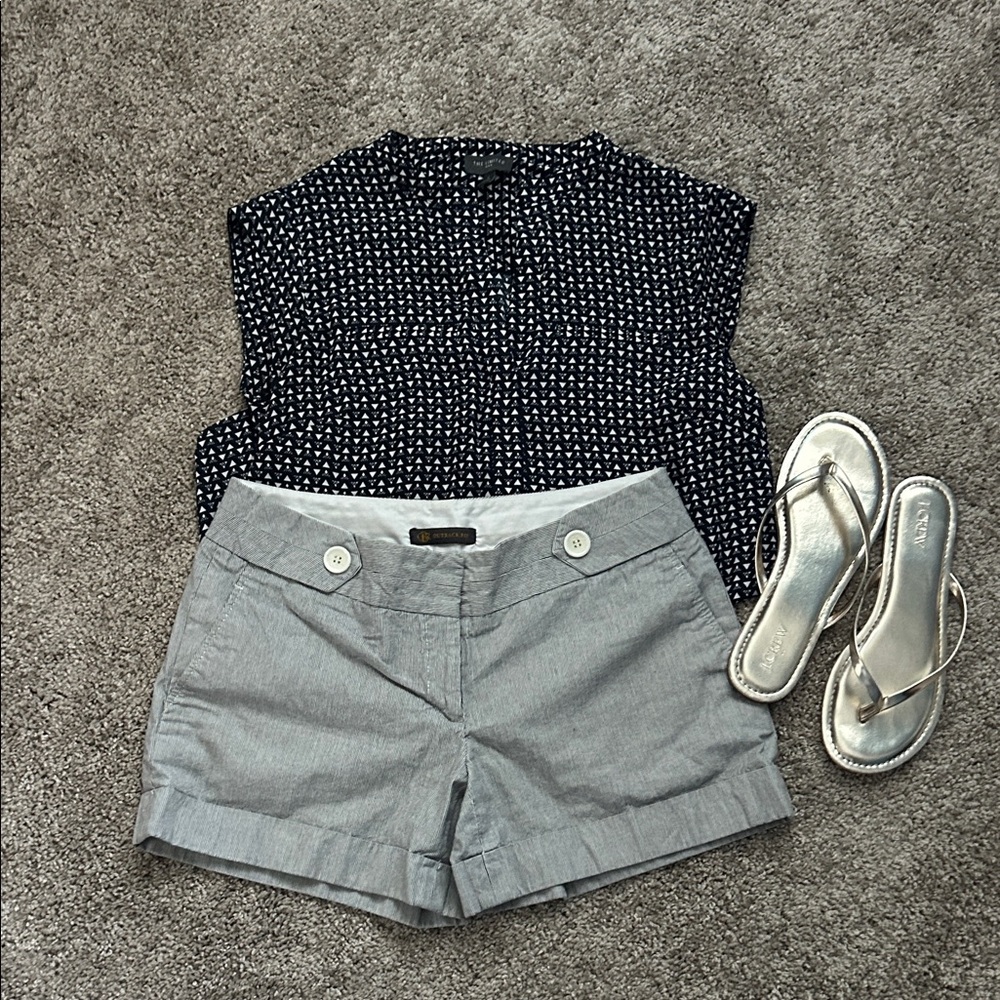 Outback Red Navy Blue Pinstripe Cuffed Women's Shorts with Button Accent